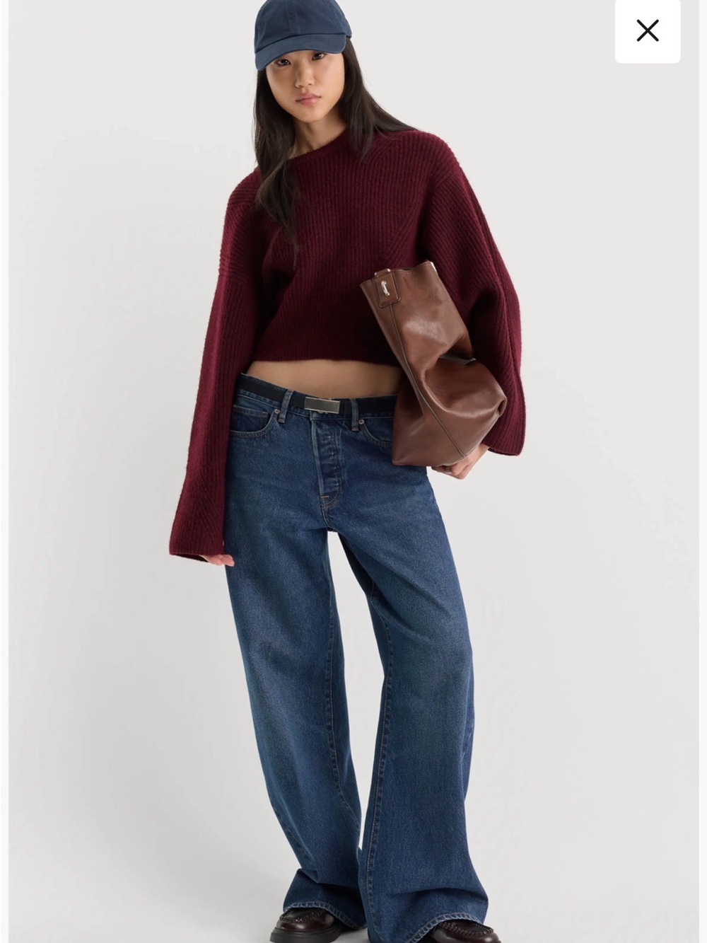 Good American Burgundy Wide-Sleeve Knit Sweater